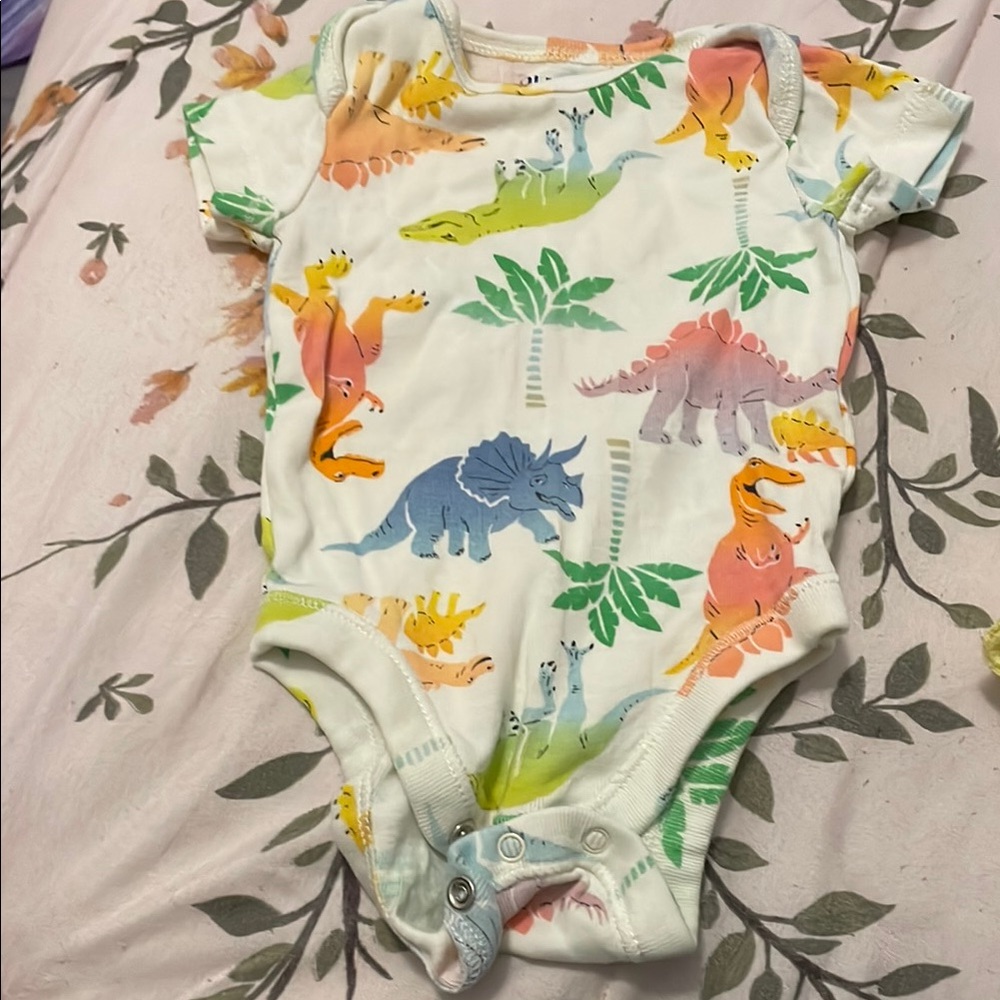 Old Navy White and Green Dinosaur Print Bodysuit